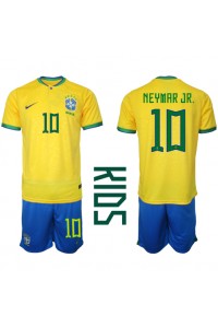 Fotbalové Dres Brazílie Neymar Jr #10 Dětské Domácí Oblečení MS 2022 Krátký Rukáv (+ trenýrky)